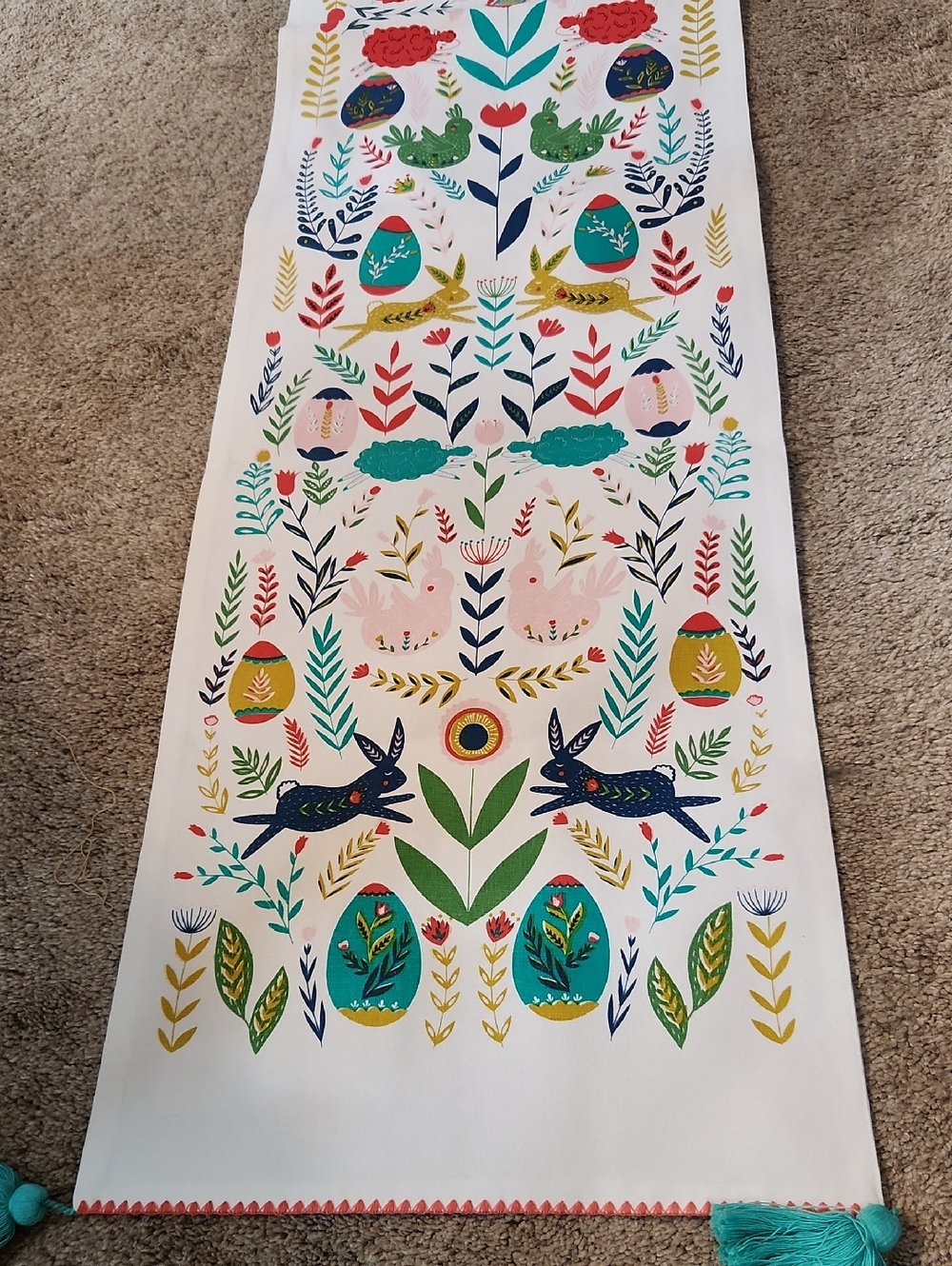 Colorful Folk Art Easter Table Runner - Multicolor Holiday Decor